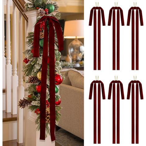 Grands nœuds en velours bordeaux pour sapin de Noël, couronne, guirlande, décoration suspendue, escalier, cheminée ou porte (38 x 61 cm, lot de 6) (1/5)