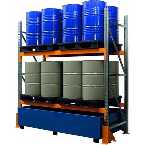 PROVOST - Bac de rétention au sol peint en bleu RAL 5019 pour rack à palettes - Structure acier (1/3)