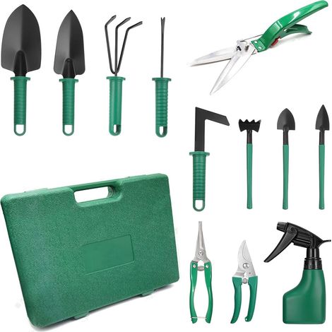 Kit d'outils de Jardin 12 Pièces, Outils de Jardin en Acier Inoxydable avec Boîte de Rangement, Set de Jardinage avec Mallette, Kit de Plantation de Outils à Main (1/5)