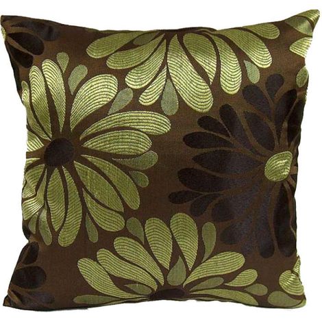 Coussin décoratif marron à motif floral vert 40x40 cm (sans garniture) (1/2)