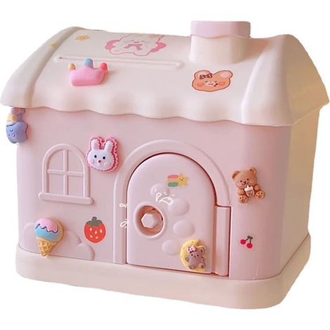 Tirelire Maison Hucha con Cerradura, Gran Capacidad 17,5x15,5x20cm, Plástico Resistente y Diseño Decorativo Rosa – Ideal para Ahorro Infantil y Decoración del Hogar (1/5)