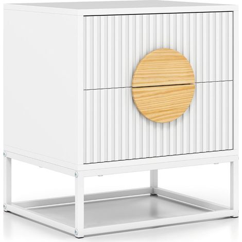 Mesita de noche acanalada 48 x 40 x 55 cm con 2 cajones diseño moderno ambiente acogedor MDF blanco 200014026
