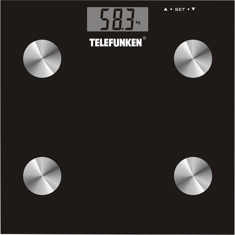Telefunken M02564 Báscula de Persona Electrónica 180 Kg Vidrio Templado Pantalla LCD Negra