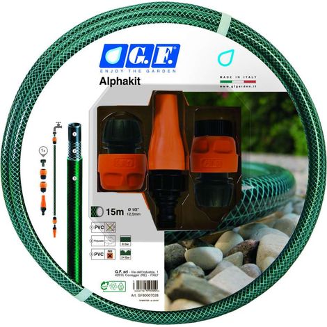 G.F. Kit Tubo Giardino Alpha 15 m Verde con Raccordi e Lancia Spruzzo
