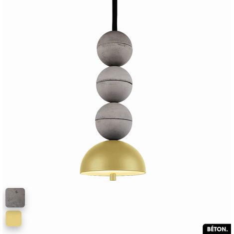 Lampe de suspension en béton - BOSFOR CONCRETE GRIS - CITRON 3 BALLES LED 14W (1/2)