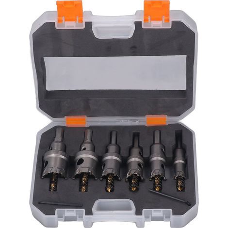 Kit de scies cloche en carbure, 16 à 32mm, coupe à pointe métallique TCT pour tôle d'acier, alésage en alliage d'aluminium, 6 pièces (1/5)
