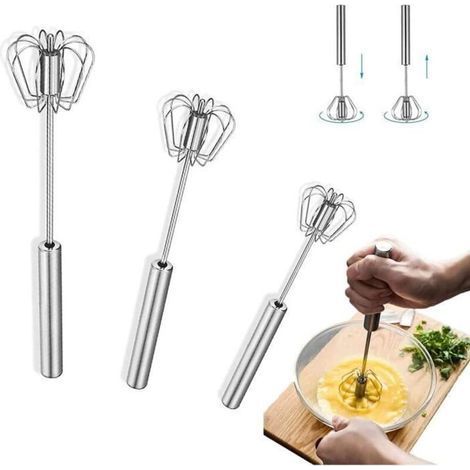 Frusta semiautomatica, frusta per uova in acciaio inox, frusta manuale, frusta da cucina, frusta a pressione, mixer rotativo (3 pezzi) (1/4)