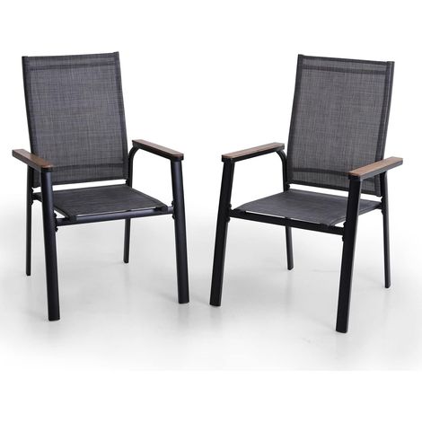 PHIVILLA Garden Chairs Set of 2 Metal Patio Chairs with Textline Balcony Outdoor Dinning Chairs