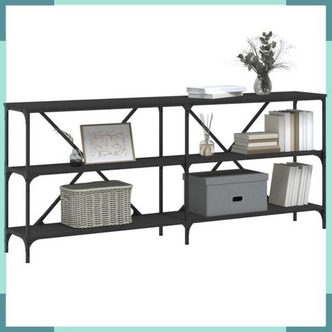 832853 Table console noir 180x30x75 cm bois d'ingénierie et fer (1/5)