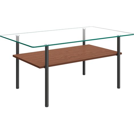 Mesa de centro moderna de vidrio templado y MDF con estructura metálica 97,7 x 57,7 x 45 cm (1/5)