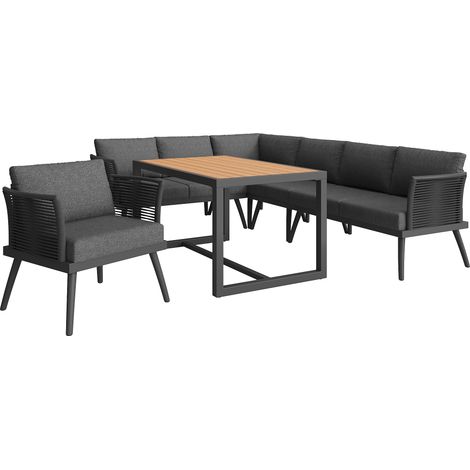 ELVMI Salon de Jardin avec 2 Canapés, 2 Fauteuils et 1 Table Basse, Coussins, Fer et WPC, Gris (1/5)