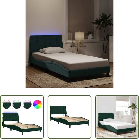 LED-Leuchten - Bettgestell mit LED ohne Matratze "Hanko" Dunkelgrün 100x200 cm Samt (1/5)
