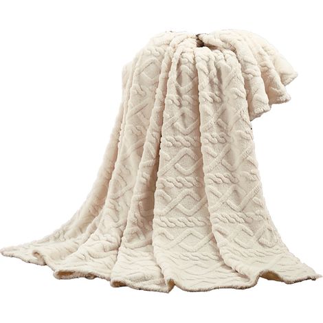 Couverture polaire microfibre ultra douce et chaude (70 x 100 cm), beige, idéale pour canapé, lit ou décoration intérieure. Moins de 7 €. (1/5)