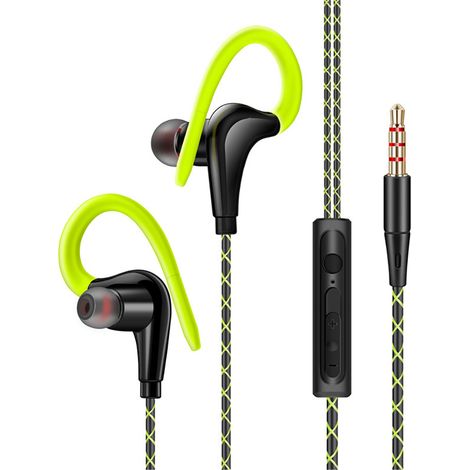 Casque sport filaire 3.5mm super stéréo, écouteurs oreillettes antisuée avec micro, crochet d'oreille pour course, casque running. (1/5)