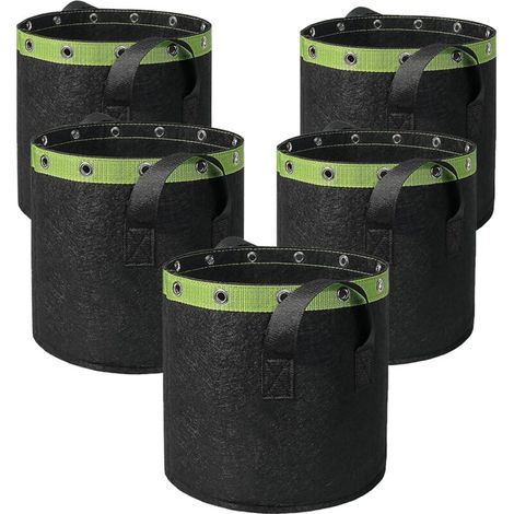 Set di 5 sacchi per la semina da 11 litri con manici e occhielli in metallo, vaso in tessuto per la semina in serra, sacco per la semina a basso stress, 3 galloni (1/5)
