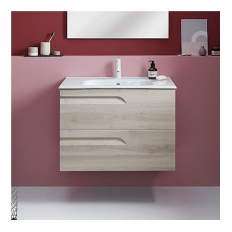 Ensemble de meubles de salle de bain avec 2 tiroirs compacts VITALE - ROYO Couleur : Blanc Nature - Options : Meuble + Vasque - Dimensions : 100 cm - Profondeur : 46 cm (1/2)