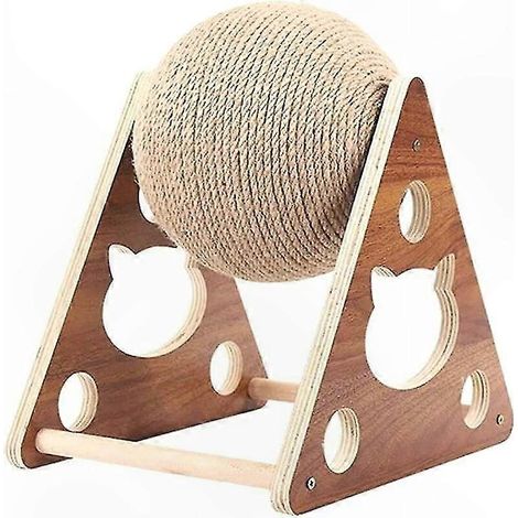 Griffe pour chaton, plateau en sisal sur socle bois avec boule tapissée, centre d'activités pour gratter et se percher (1/5)