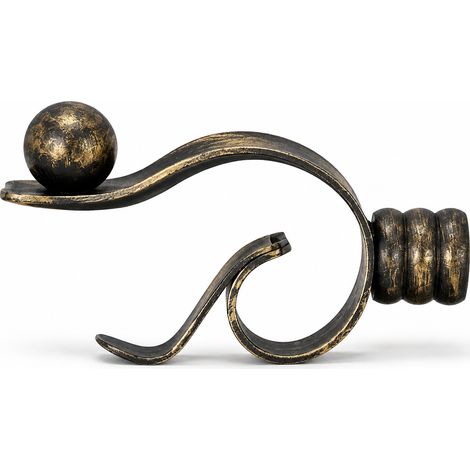 Lot de 2 embouts mistral de tringle à rideaux Ø20 mm en fer forgé – Noir et or (1/4)
