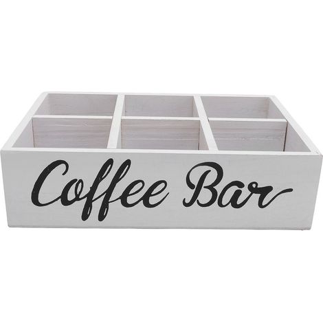 Organisateur de coin café avec séparateur, boîte de rangement en bois pour accessoires de bar, porte-sachets de thé blanc style rustique pour comptoir (1/5)