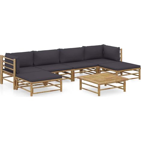 Salon de jardin 7 pcs Ensemble Table et Chaise de Jardin - avec coussins gris foncé Bambou BV883999 - BonneVie (1/5)