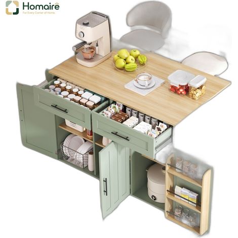 Desserte de cuisine vert antique avec rangement en mdf 120 x 46 x 91,5 cm HOMAIRE (1/5)