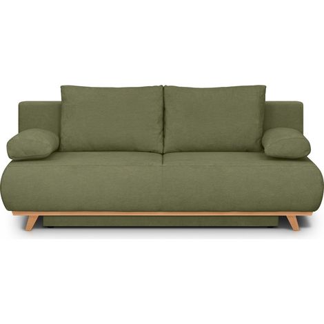 Canapé convertible 3 places avec coffre de rangement en tissu chenille vert olive - Laria (1/5)