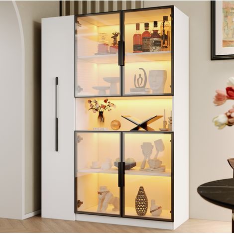 Vitrine en MDF 110x35x160 cm blanche, avec rangement et LED, pour salon FloraGrace (1/5)