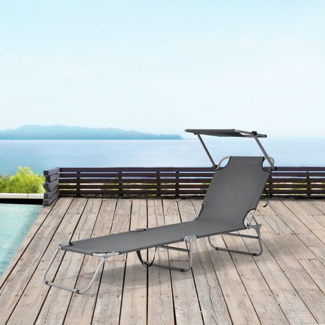 Set de 2x Tumbona con Toldo Argozelo 186 x 55 x 24 cm Gris oscuro [casa.pro] (1/5)