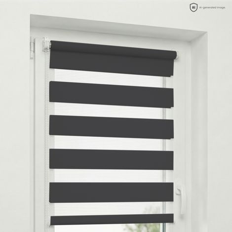Estika - Store enrouleur jour nuit sans perçage - 55 x 220 cm - Anthracite - Protection solaire pour fenêtres intérieures - Double tissu semi-transparent - Fixation Klemmfix