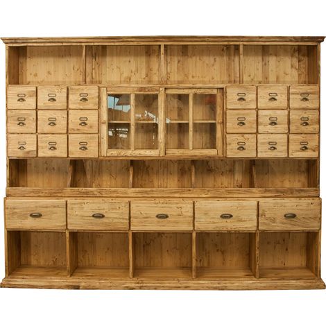 Solid lime wood, natural finish W284xDP40xH220 cm sized aphotecary chest . Made in Italy (1/5)