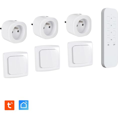 Lot de 3 Prises intérieures 3680W connectées (Wifi + Radio fréquence) + 3 Interrupteurs ON/OFF + Télécommande Sans Fil compatibles – Contrôle à distance & local (1/5)