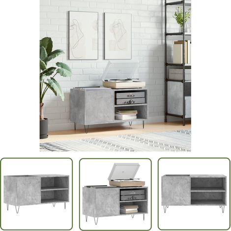 The Living Store Armoire à disques gris béton 85x38x48 cm bois d'ingénierie - Meuble Vinyle - Armoire Disque - Rangement Musique - Étagère Vinyl - Support Tourniquet (1/5)
