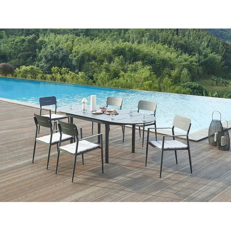 Lot de 2 fauteuils de jardin empilables en aluminium avec coussin blanc - Anthracite - LOTTYS de MYLIA (1/4)