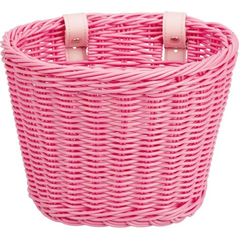 Cestino anteriore per bicicletta per bambini, cestino anteriore intrecciato per monopattino, cinghie di fissaggio impermeabili per manubrio con cinghie regolabili - rosa (1/4)