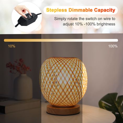 Ortviai Lampe de chevet en rotin tressé – lumière chaude 3000K, design vintage nordique, 15 x 15 x 20 cm (1/4)