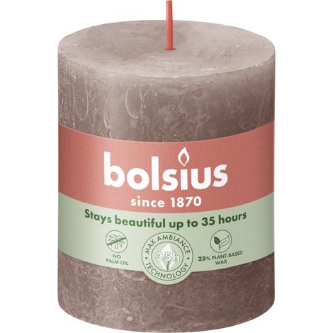 Bolsius Stumpenkerze Rustik Shine Rustikales Taupe 8 cm Stumpen- und Kugelkerzen