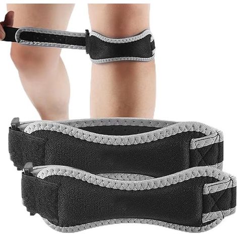 Lot de 2 sangles de soutien rotuliennes réglables - Genouillères de sport pour hommes et femmes (basketball, fitness et volley-ball) (Gris) (1/5)