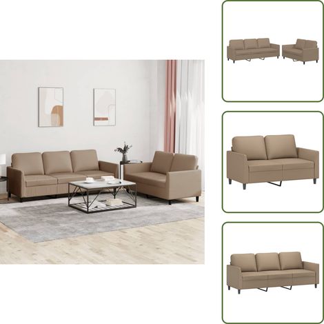 vidaXL Juego de sofás con cojines 2 piezas cuero sintético capuchino (1/5)