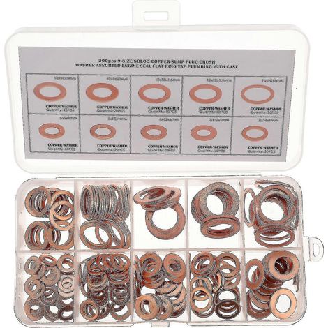 200 rondelles plates en cuivre, joints d'étanchéité.