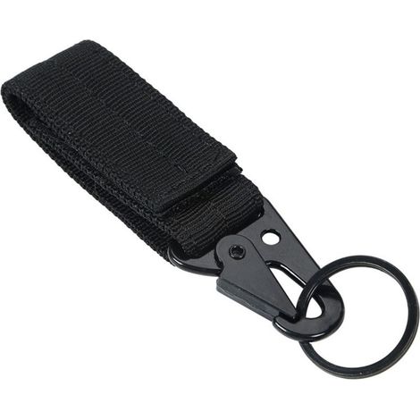 Mousqueton noir multifonction pour équipement d'escalade et camping, boucle en sangle nylon résistante pour accrochage extérieur et porte-clés. (1/5)
