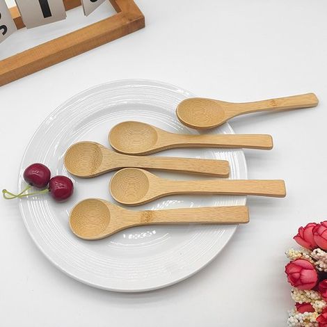 Juego de 5 cucharitas pequeñas de bambú – Multifuncionales para miel, té, café, helado y sopa (1/5)