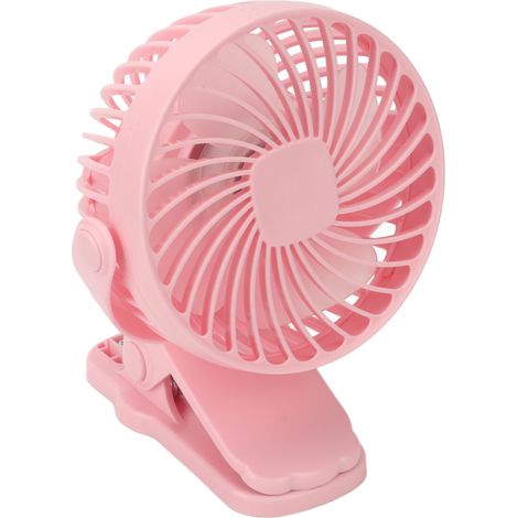 Ventilateur à pince ABS 720° 3 vitesses silencieux Mini ventilateur alimenté par batterie USB pour bureau, chambre d'étudiant Rose (1/5)
