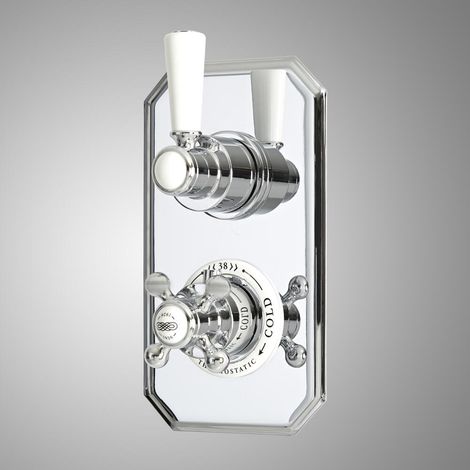 Hudson Reed – Mitigeur thermostatique de douche encastré rétro – Finition chromée et céramique blanche – Technologie anti-brûlures – Dimensions 12x21cm