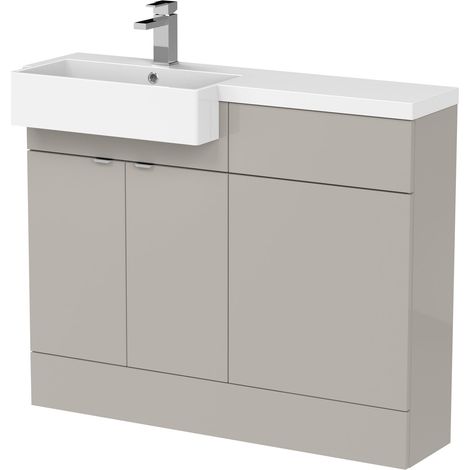 Alrewas Contemporary 2 Door Left-Hand Floor Standing Combination Unit with Basin, Pebble Grey, 1100mm