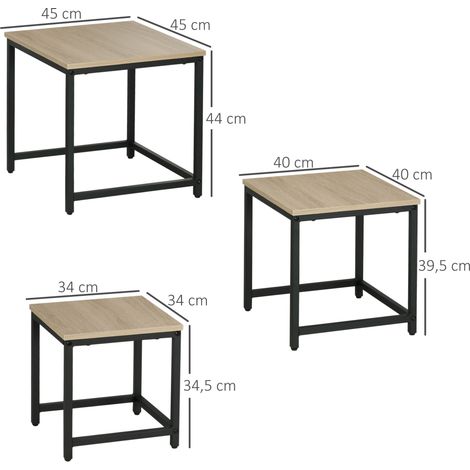 Set 3 tables gigognes rondes en MDF effet bois, piètement acier noir, design contemporain, gain de place pour salon ou petit appartement, formes harmonieuses et empilables (1/5)