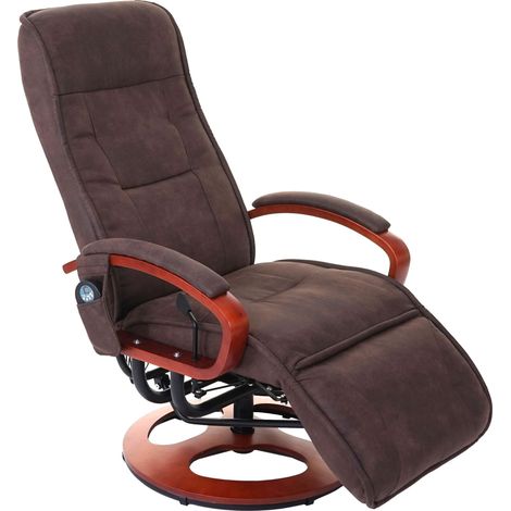 Fauteuil de relaxation avec fonction massage en tissu/textile imitation daim marron 040004339