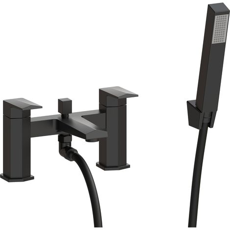 Signature Geo Bath Shower Mixer Tap with Shower Kit and Bracket - Matt Black