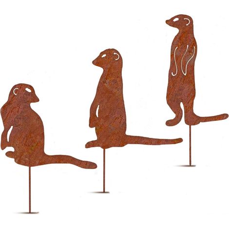 Metallene Gartenfiguren, rostige Tiere, - 3 Erdmännchen (1/5)