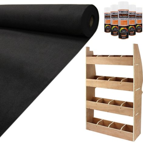 Fodera Rivestimento Tappeto Interno di Moquette per Rivestimento Van Furgoni e Auto Super Elastico 11m2 - Nero & Scaffale per Furgone Scaffalatura Furgone Citroen Berlingo II (1/5)