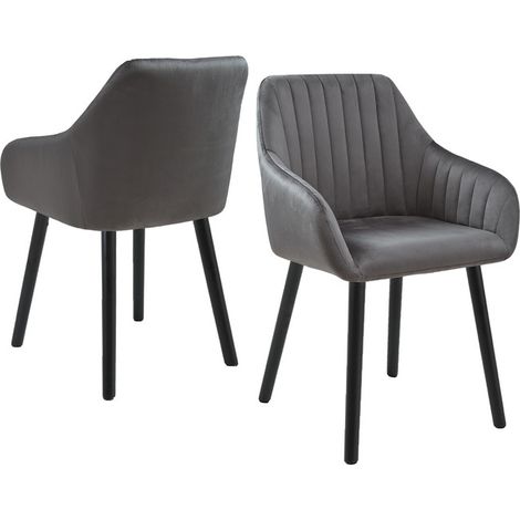 Goeurvant Sedie da pranzo minimaliste con supporto lombare comodo, braccioli ergonomici e gambe in legno robuste - Set di 2 – Grigio scuro